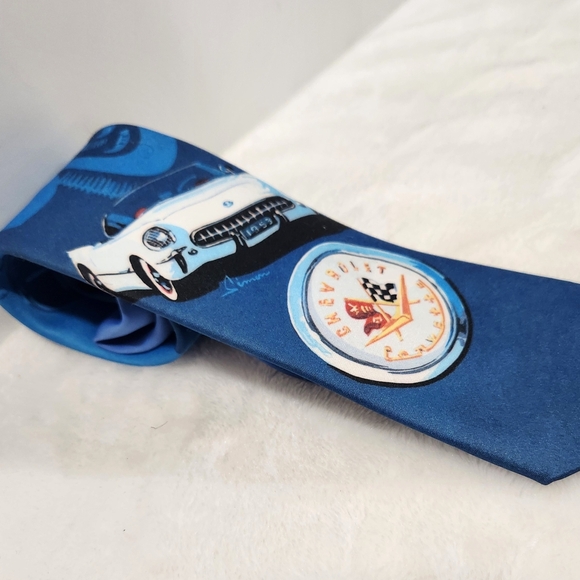 Ralph Marlin 1993 Vintage 53 Blue Chevy Corvette Car Polyster Tie - Picture 4 of 8